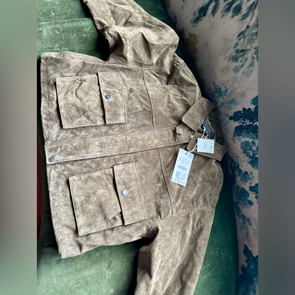 ZARA 100% LEATHER BOMBER JACKET - Picture 14 of 14